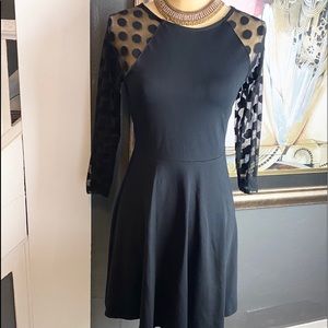 Y2K Express black mini sheer polkadotted 3/4 sleeve dress size small